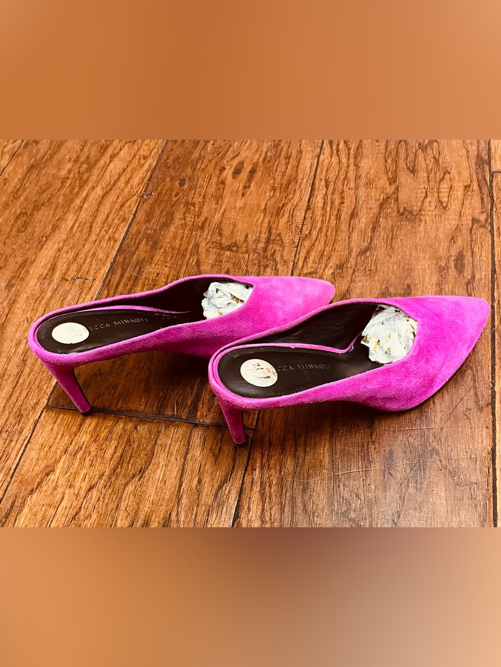 Rebecca Minkoff vamp cut fuchsia pink suede mules - Picture 4 of 7